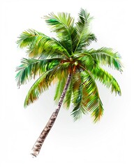 Fototapeta na wymiar Illustration of coconut trees with detailed fronds and textured trunks, isolated on a white background.