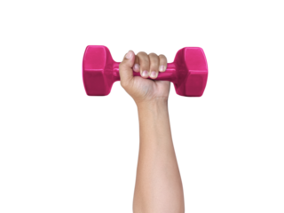 Hand holding dumbell, transparent background
