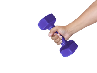 Hand holding dumbell, transparent background