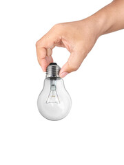 hand holding light bulb, transparent background