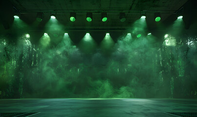 dynamic green gritty spotlight stage design, wwe style edged background, Generative AI 