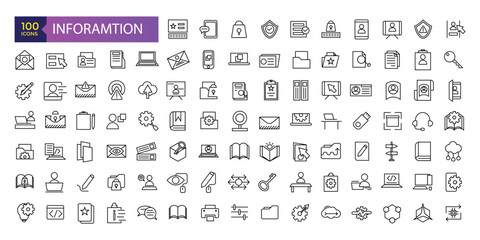 Naklejka na ściany i meble Inforamtion line icons related to data exchange, traffic, files, cloud, server. Outline Icons For Web and Mobile.