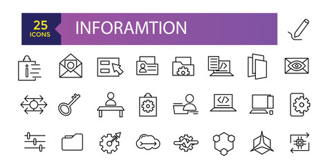 Inforamtion line icons related to data exchange, traffic, files, cloud, server. Outline Icons For Web and Mobile.