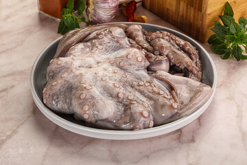 Raw cold octopus for cooking