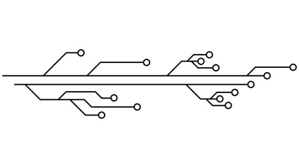 Printed circuit board PCB tracks isolated on white background. Technical clipart with lines and rings at the ends. Dividers for design. Design element.