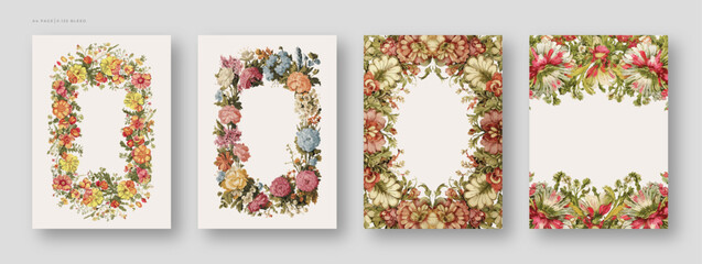 floral border or frame template set for weeding cards, invitation or greeting card, Generative Ai - obrazy, fototapety, plakaty