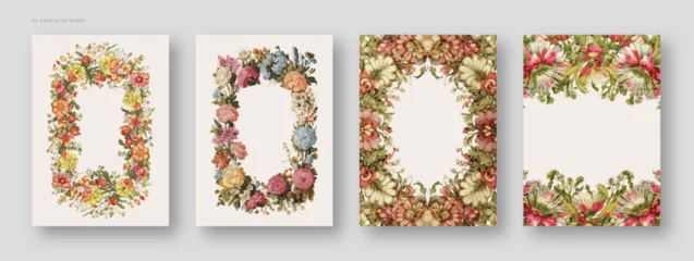 Fotobehang floral border or frame template set for weeding cards, invitation or greeting card, Generative Ai © Rashedul
