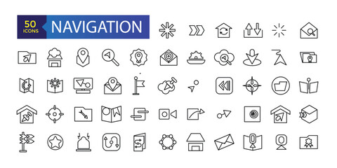 Fototapeta na wymiar Simple Set of Navigation Related Vector Line Icons. Contains such Icons as Cloakroom, Elevator, Exit, Taxi, flag and more.