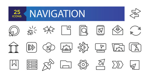 Simple Set of Navigation Related Vector Line Icons. Contains such Icons as Cloakroom, Elevator, Exit, Taxi, flag and more.