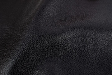 Top view of a  black shrinken leather cowhide fabric texture background