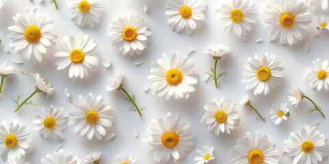white daisies in a field, nature plant flower background. 