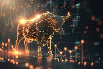 Symbolische Illustration für den Bullenmarkt von einem Stier und einem Aktienchart 