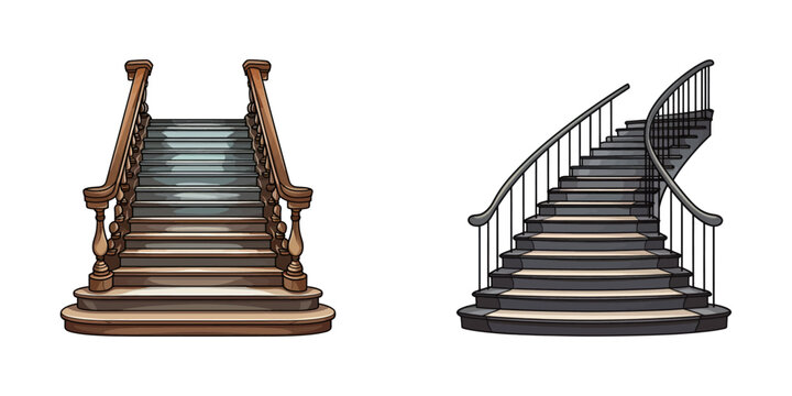 A set of stairs and banisters in a cartoon vector illustration