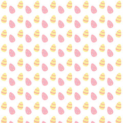 Cute Easter seamless pattern print with doodle Easter eggs. Vector seamless pattern in flat style on white background. Repeat design for fabric, web, print, wallpaper, textile printing