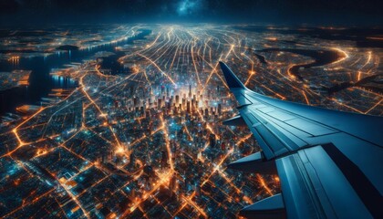 Nighttime Flight: A City's Luminous Beauty Unveiled created with Generative AI Technology