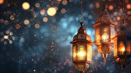 Foto op Plexiglas Eid mubarak greeting cards for muslim holidays with arabic ramadan lantern decoration - eid-ul-adha festival celebration © Ashi