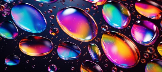 Vibrant holographic liquid orbs and metallic drops in an abstract background for design inspiration - obrazy, fototapety, plakaty