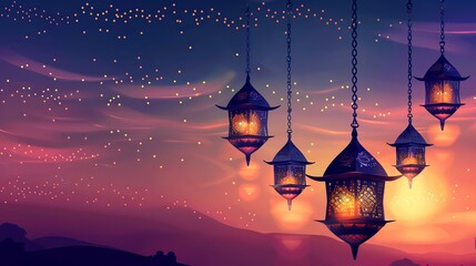 Eid mubarak and eid al-adha banner with ramadan islamic lantern: festive celebration and religious tradition