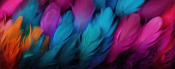 Rainbow colorful feathers background. - obrazy, fototapety, plakaty