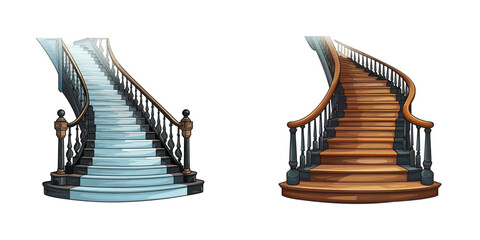 A detailed cartoon vector drawing of a staircase with railings