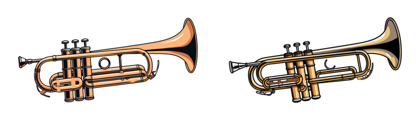 Cartoon drawing of a trumpet and cornet side by side - obrazy, fototapety, plakaty