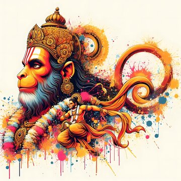 Lord Hanuman for hanuman Jayanti in Paint Splatters Style