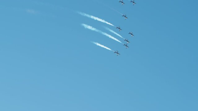 Tricolor Arrows Planes acrobatic show in Italy with turn and smoke