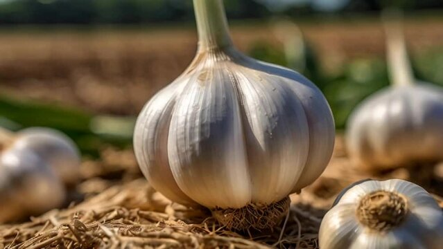 Fresh garlic in the garden