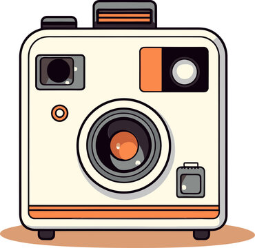 Instant Camera Vector Illustration with Colorful Hot Air Balloon