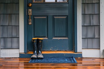 a pair of boots on a door