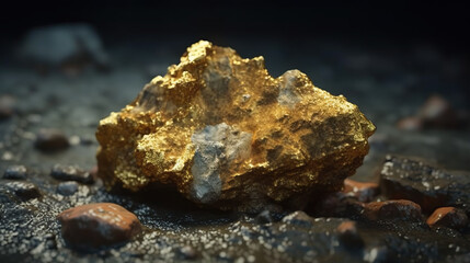 Fototapeta premium Gold nugget on a dark background. 3d rendering.