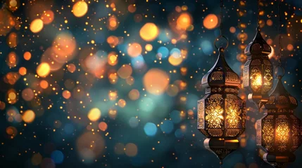Fotobehang Elegant eid and ramadan lantern wallpaper banner background © Ashi