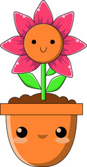 vector illustration of cute plants, kawaii, homemade flowers in pots, nature, ecology, beauty