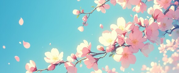 Fototapeta premium Natural floral background of pink and white flowers with pastel colors. Banner background with copy space.