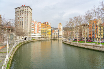 Nervión river overlooking the urban area of Bilbao-Basque country-Spain.15-3-2024