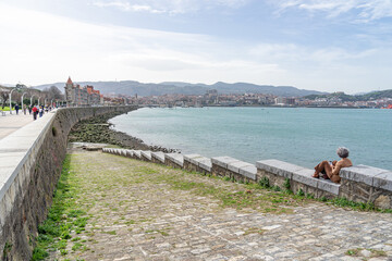 promenade with sea bay in Getxo-Biscaia-spain.13-3-2024