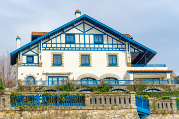 Facade of the Aitzgoyen Palace along the sea coast of Getxo-Basque Country-Spain.