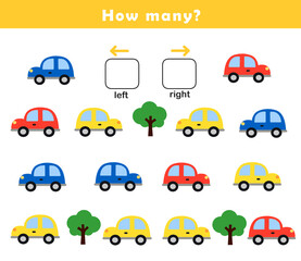 Left and right position worksheet. Educational worksheet for preschool kids. Educational game to learn left and right.	