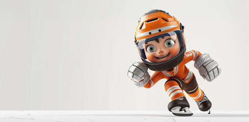 A cartoon 3D cute boy geared up for hockey