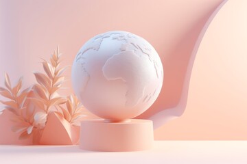 Minimalist Earth Globe on Pastel Stand with Plant Accent