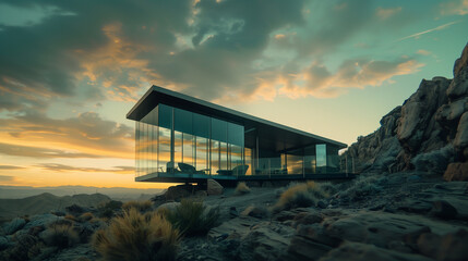Villa in beautiful scenery and environment. Futuristic Glass House.