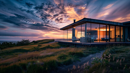 Villa in beautiful scenery and environment. Futuristic Glass House.