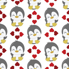 Obraz premium Seamless pattern with penguins. Cute penguin cartoon illustration. Animals pattern