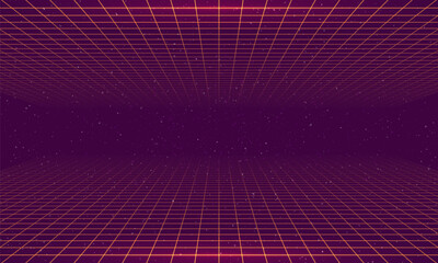 Wireframe grid. Retro virtual background. Vector illustration.