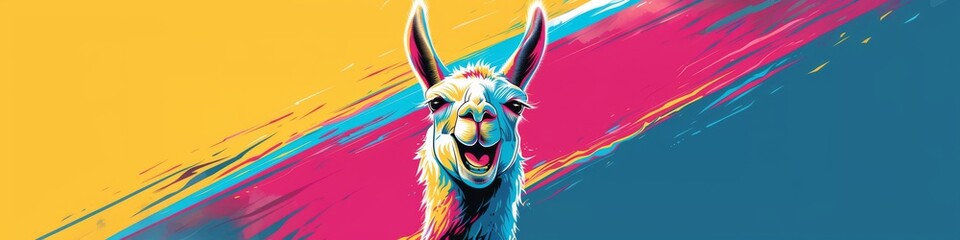 Fototapeta premium Laughing, happy lama on the colorful background
