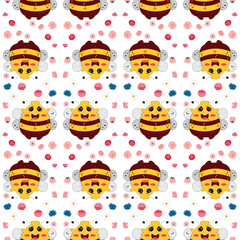 Vector cute cartoon bee seamless pattern background