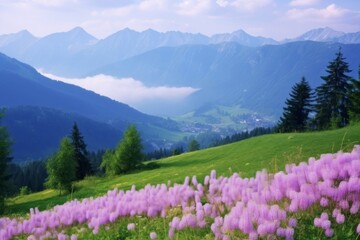 Breathtaking Alpine Valley with Blooming Lavender