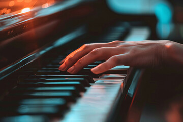 a hand on a piano