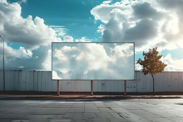 Spacious Street Billboard Surrounded by White Clouds and Sky Captures Attention Instantly
