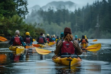 Kayaking in the Pacific Northwest Rainforest A Guided Tour of Natures Tranquil Waterway and the Wonders of Local Ecology and Culture - obrazy, fototapety, plakaty